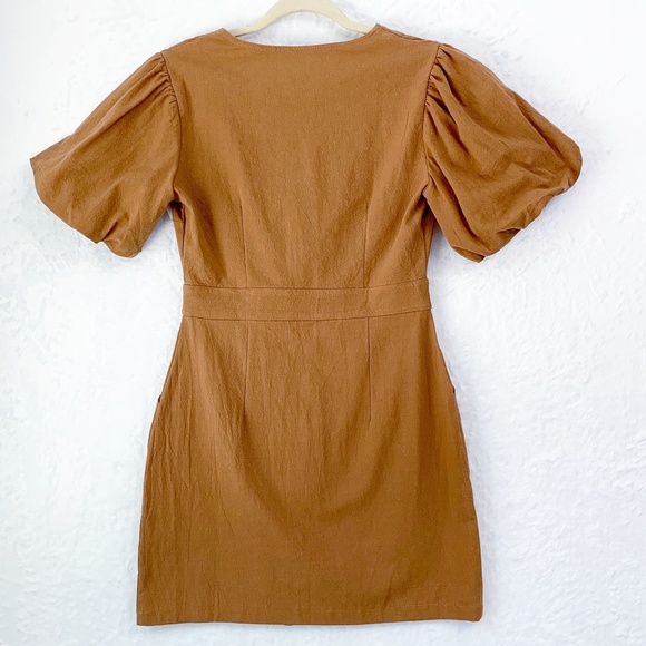 Lena Puff Sleeve Zip Front Utility Mini Dress in Camel Sz S - Picture 2 of 11